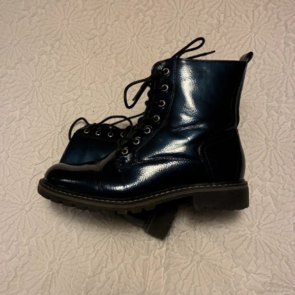 Shiny Midnight Blue Combat Boots - Picture 2 of 4